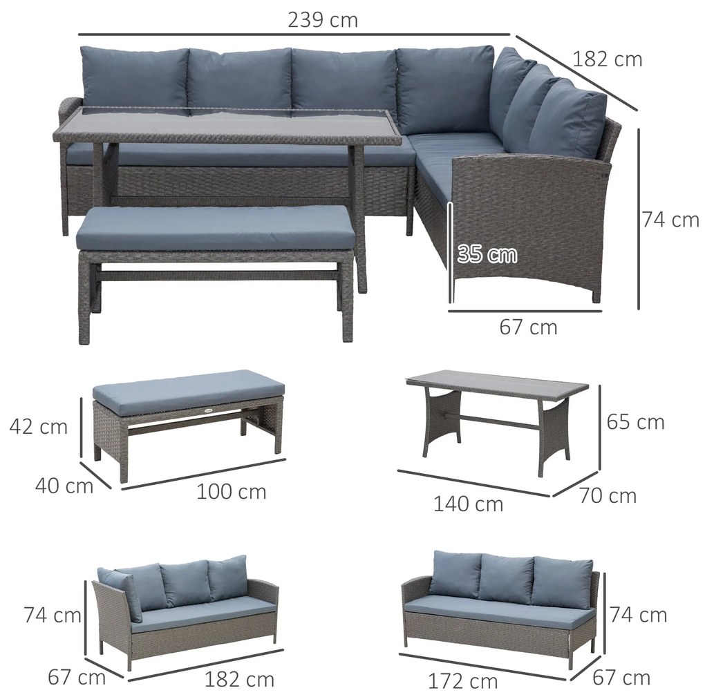 Conjunto de 4 Peças de Móveis e Vime com Almofadas Acolchoadas para Ja