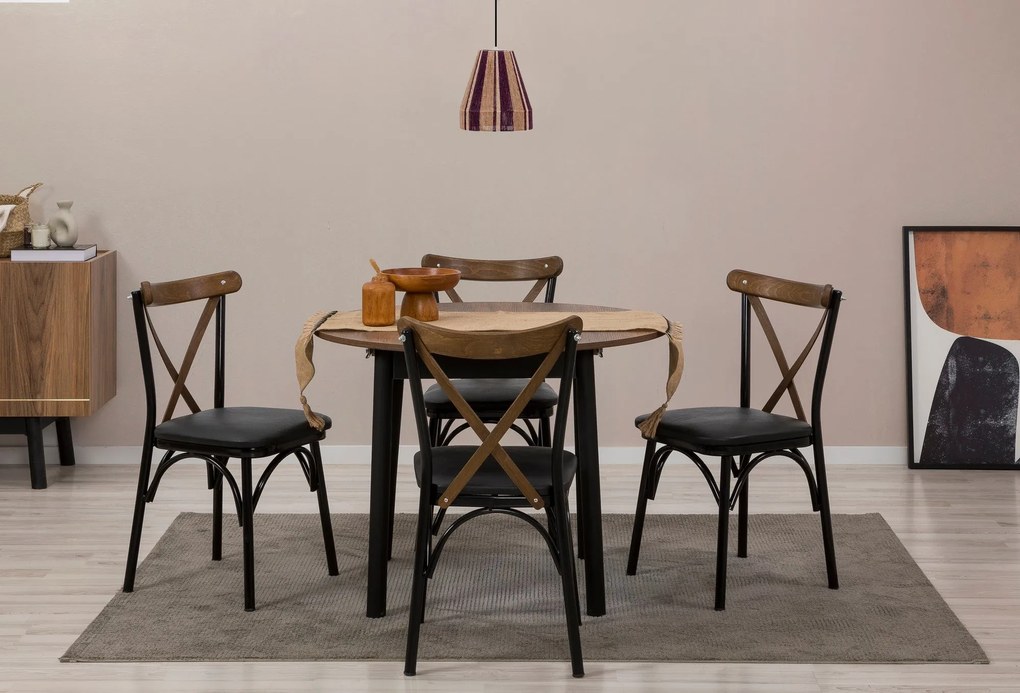Conjunto de Mesa de Jantar Extensível Oliver – Preto e Nogueira – Mesa