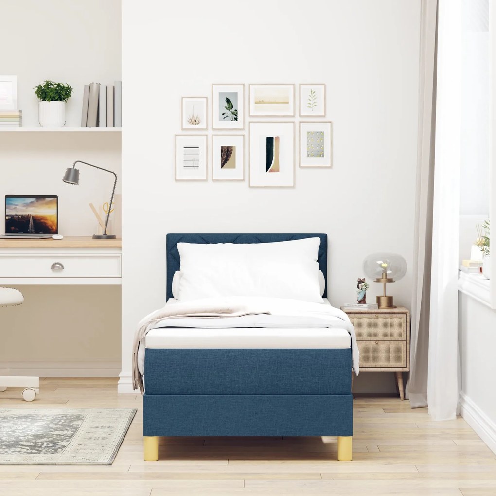Cama Box Spring com Colchão Azul 80x200 cm Tecido