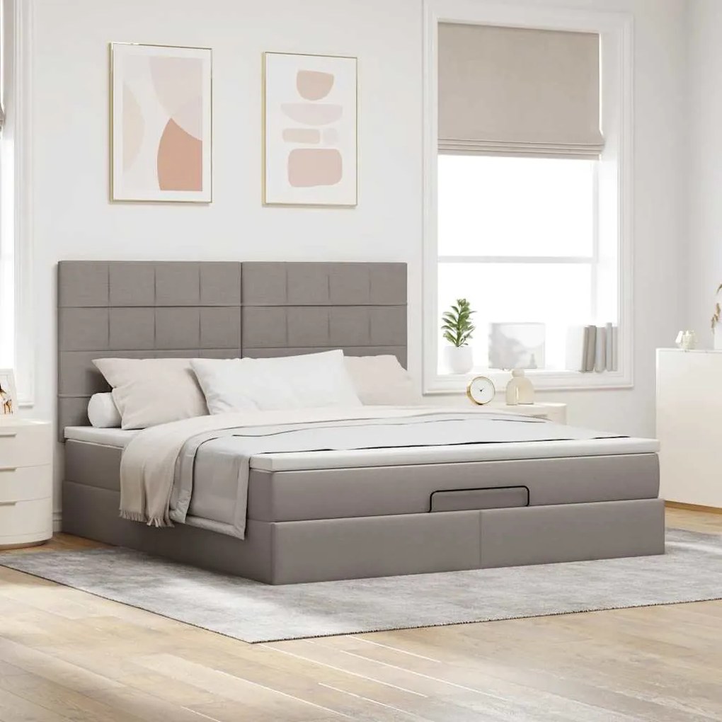moldura de cama otomana vidaXL com tecido Taupe 180x200cm
