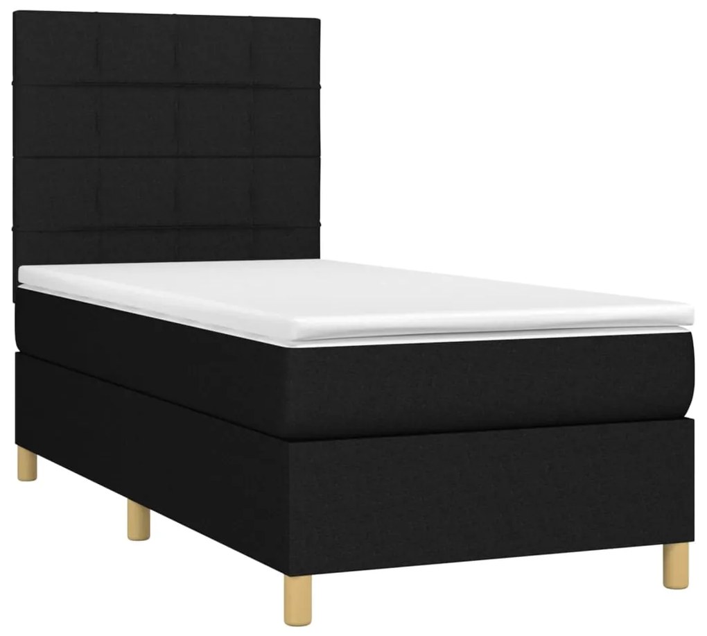 Cama box spring c/ colchão e LED 100x200 cm tecido preto