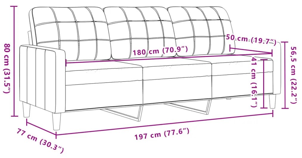 Sofá de 3 lugares 180 cm veludo azul