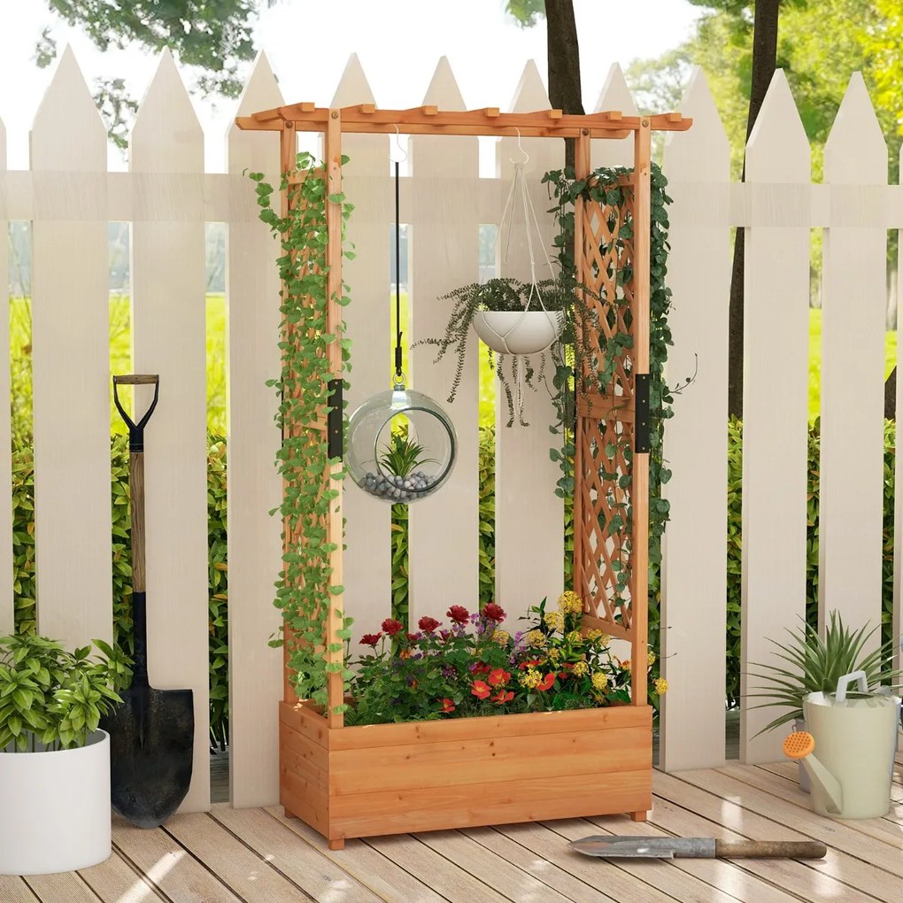 Floreira Jardim elevada de madeira com treliça em arco Floreira suspensa no teto Furo de drenagem 110 x 182 cm Laranja