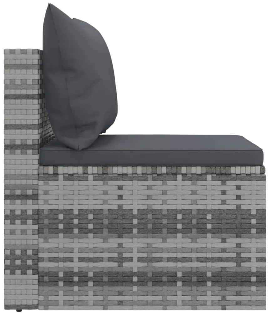 4 pcs conjunto sofás de jardim c/ almofadões vime PE cinzento