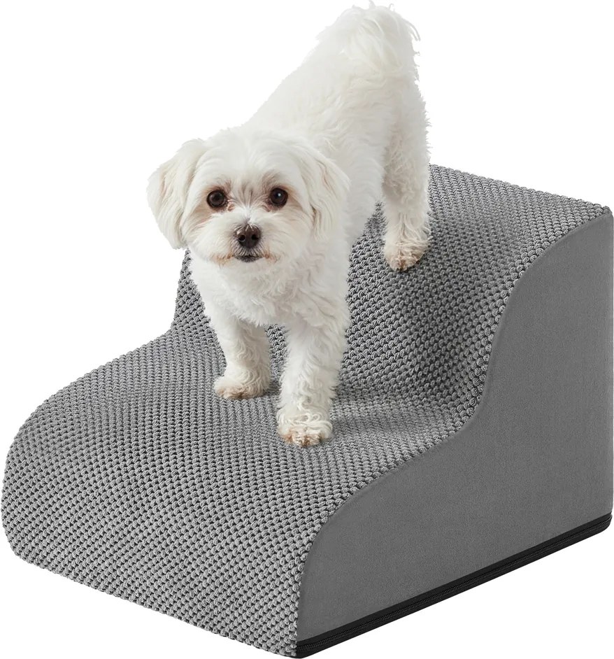 Escada para cães, de 2 degraus 40 x 40 x 30 cm Escada para animais de estimação, tecido waffle cinza ardósia