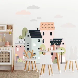 Autocolantes de parede para meninas - Cidade cor-de-rosa