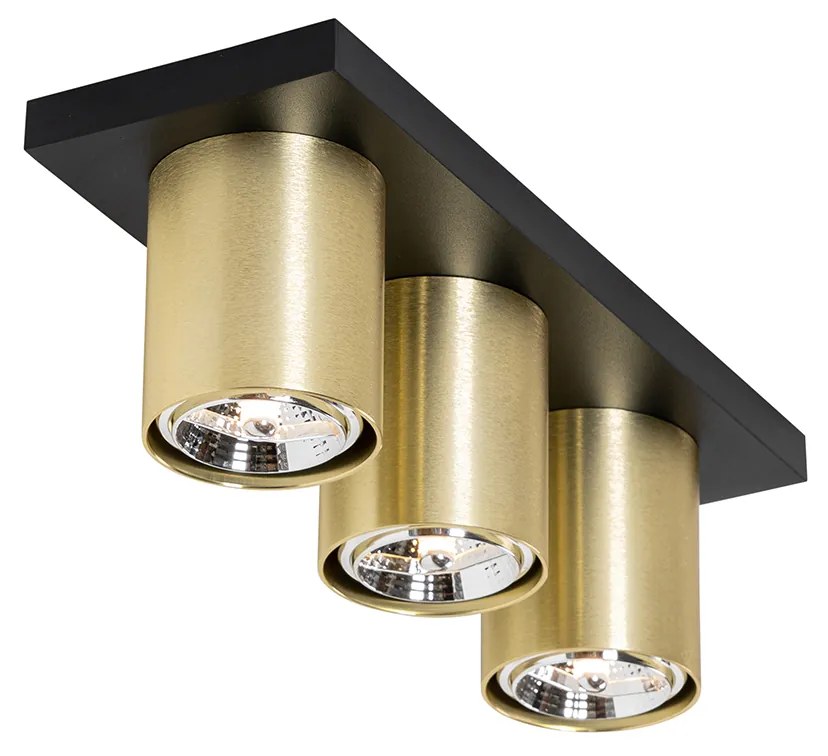 Candeeiro de teto moderno preto com dourado 3-luzes - Tubo Moderno