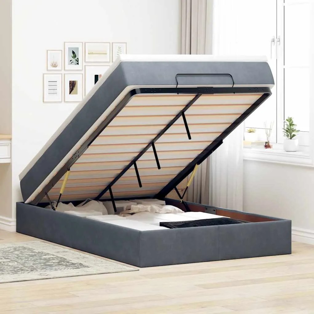 vidaXL Estrutura de cama otomana com colchão cinza escuro veludo