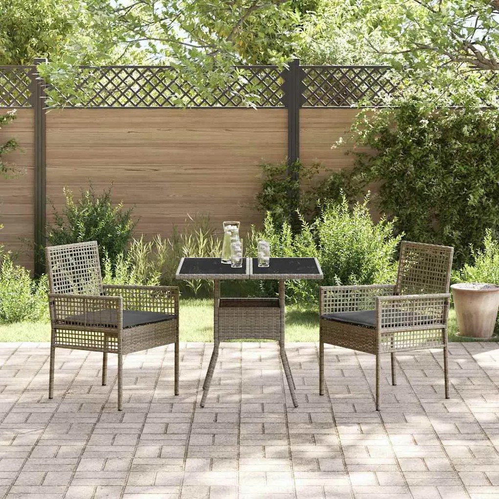 Conjunto de Jantar de Jardim 3 Peças Cinza em Rattan Poliéster