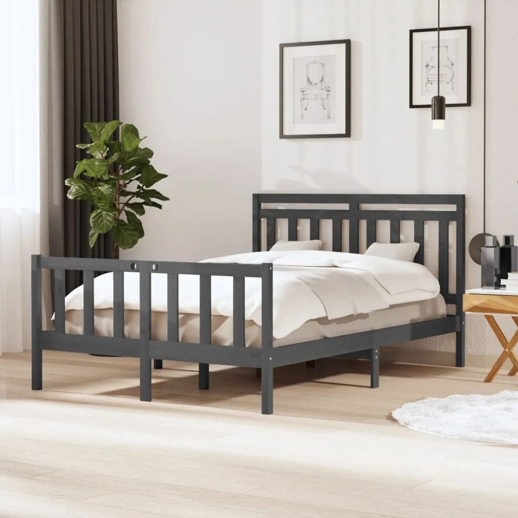 vidaXL Estrutura de cama 140x200 cm madeira maciça cinzento