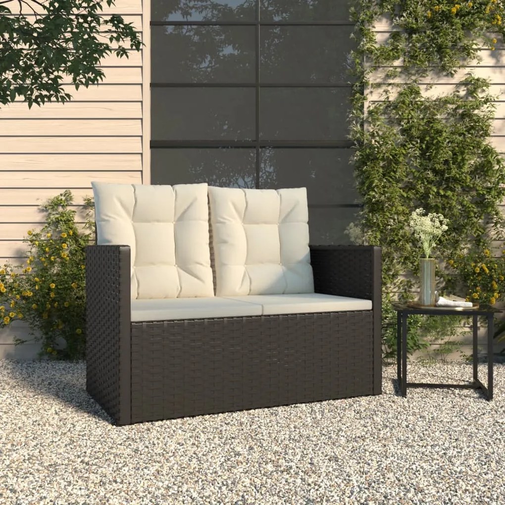 362318 vidaXL Banco de jardim com almofadões 105 cm vime PE preto