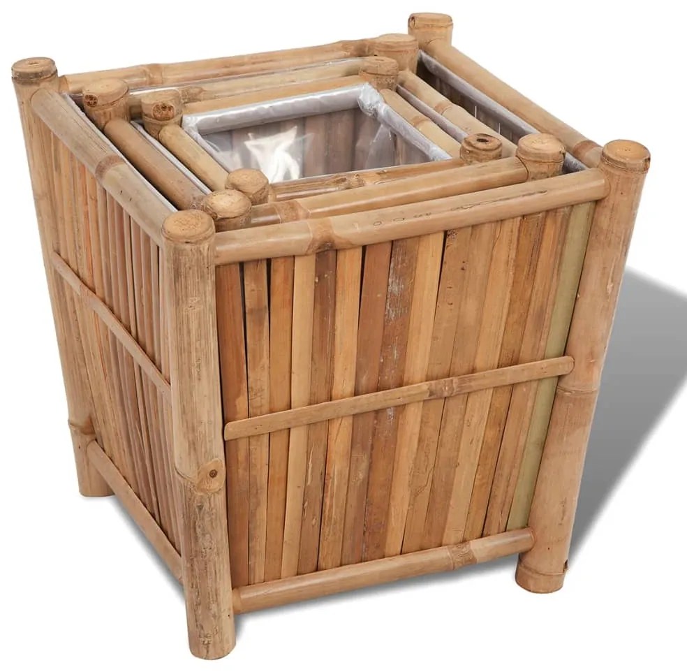 Vasos/floreiras em bambu 3 pcs forro de nylon
