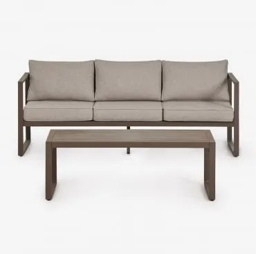 Conjunto De Jardim Com Sofá De 3 Lugares E Mesa De Centro Em Alumínio 110x55cm Lipov Castanho Chocolate - Sklum