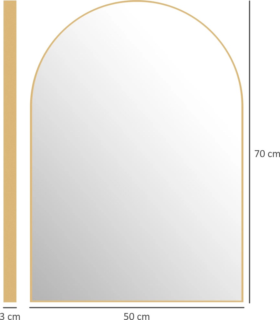 Espelho de parede arqueado com moldura em liga de alumínio 50 × 70 cm, dourado