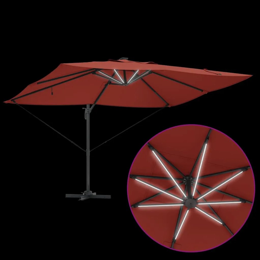 Guarda-Sol Roma Cantilever com LEDs Terracota 352x251x265 cm - Alumíni