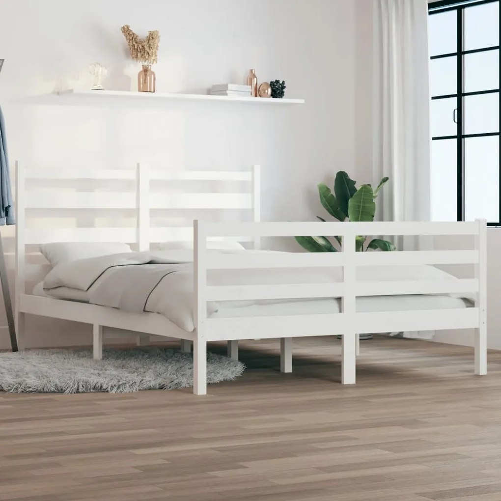 vidaXL Estrutura de cama 140x200 cm pinho maciço branco
