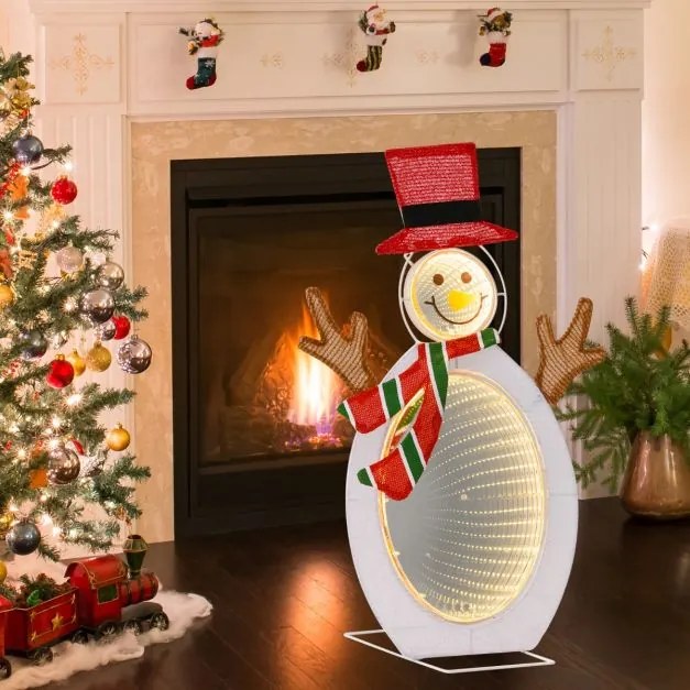 Boneco de neve Decoração de Natal pré-iluminado com 2 luzes de túnel Chapéu e Cachecol interior e exterior 42 x 30 x 64 cm branco