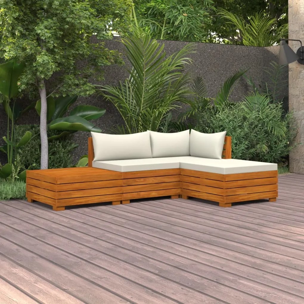 vidaXL 4 pcs conj. lounge jardim c/ almofadões madeira acácia maciça