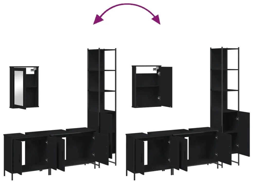 4 pcs conjunto móveis casa de banho derivados de madeira preto