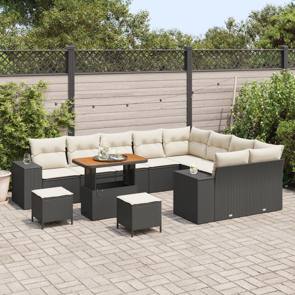 Conjunto de Sofá de Jardim vidaXL de 12 Peças com Almofadas Preto Ratt
