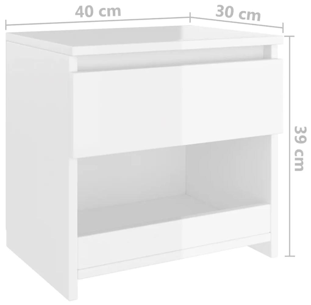 Mesa de cabeceira 40x30x39 cm contraplacado branco brilhante