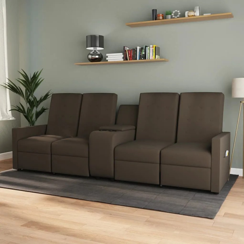 vidaXL Sofá massagens reclinável 4 lug. c/ suporte copos castanho