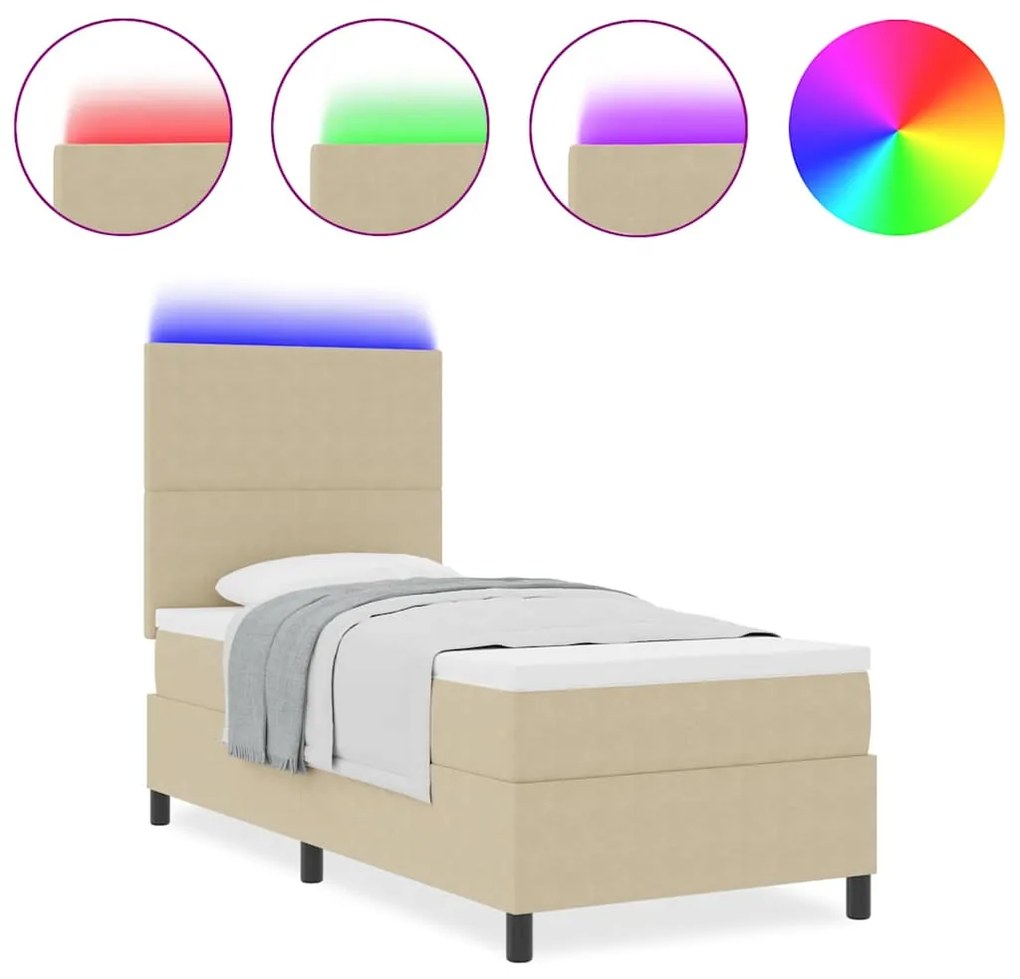 Cama Box com Colchão e Luz LED Verde Cinza 90x200 cm Tecido de Cordudo