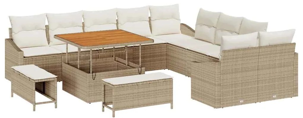 Conjunto de Sofá de Jardim vidaXL 13 Peças com Almofadas Bege Rattan P