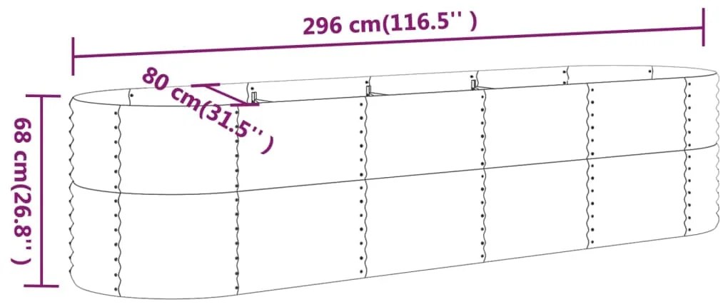 Canteiro elevado jardim 296x80x68cm aço revestido a pó cinzento