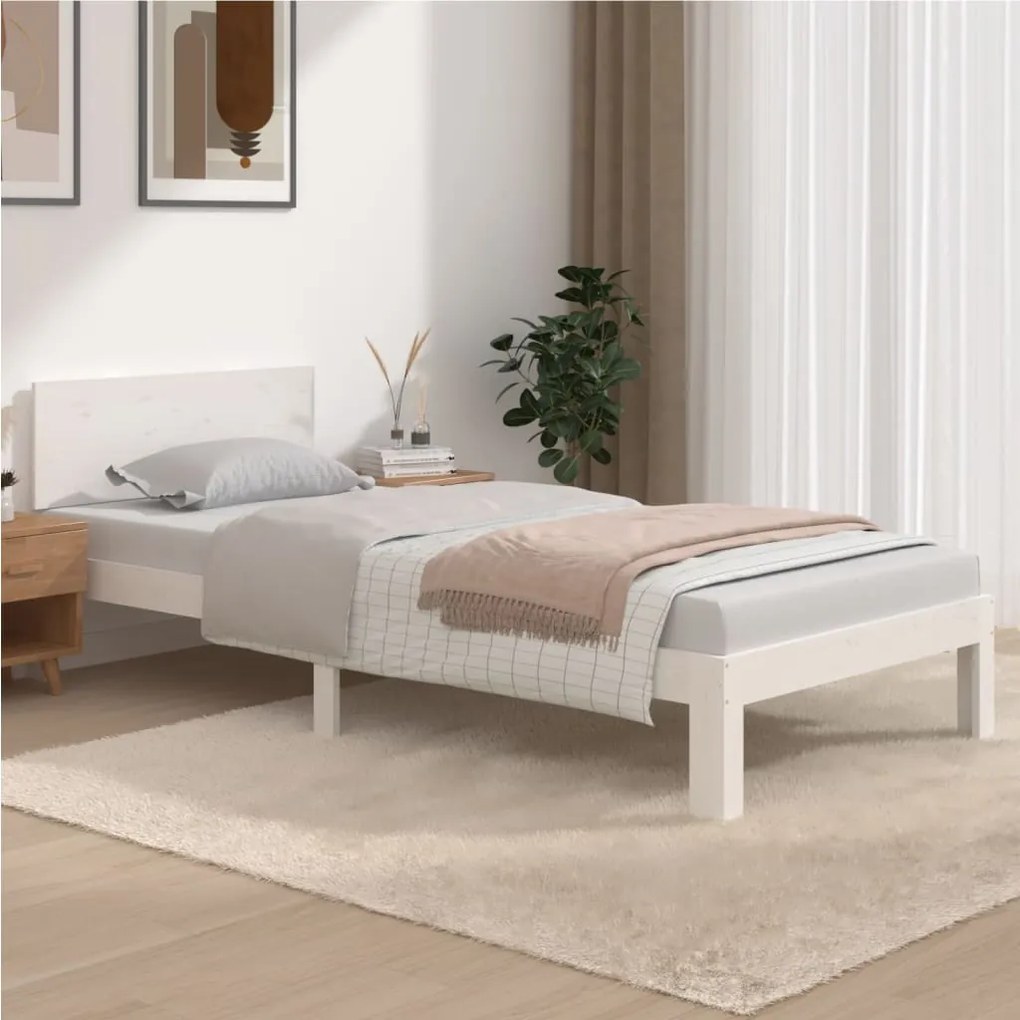 vidaXL Estrutura de cama 90x200 cm pinho maciço branco