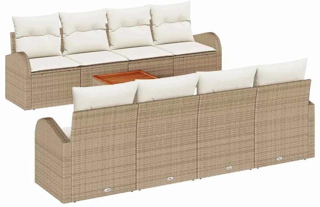 Conjunto de Sofás de Jardim 9 Peças com Almofadas Beijes em Rattan e A