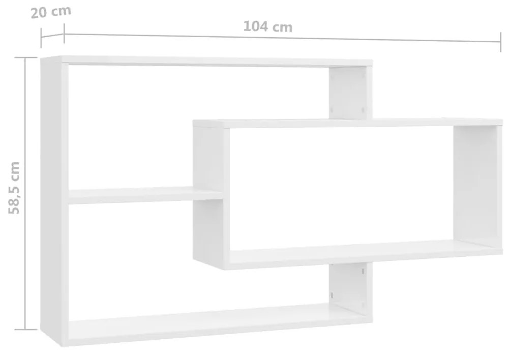 Prateleiras parede 104x20x58,5cm contraplacado branco brilhante