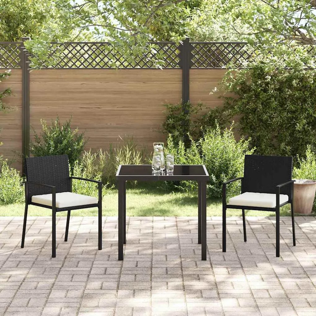 Conjunto de Jantar de Jardim 3 Peças Preto Rattan Sintético