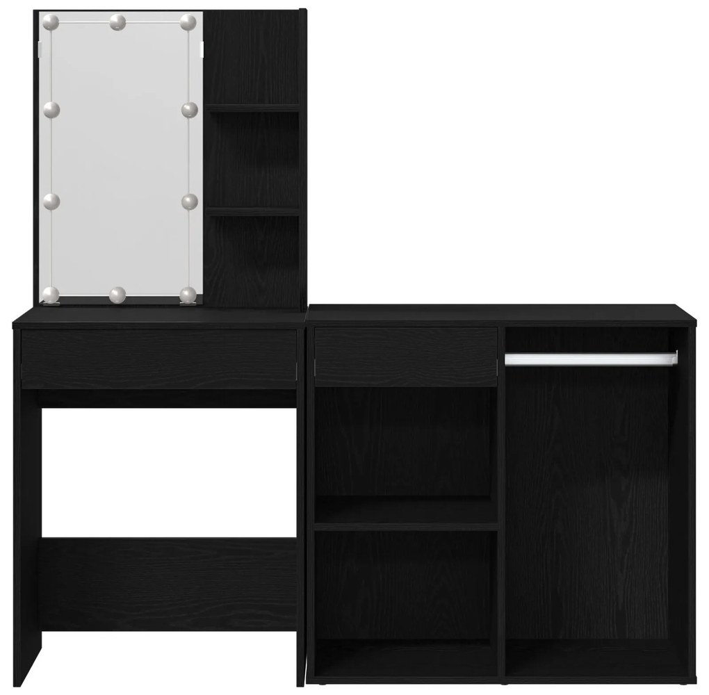 Toucador com LED e Gabinete Carvalho Preto Madeira Engenheirada