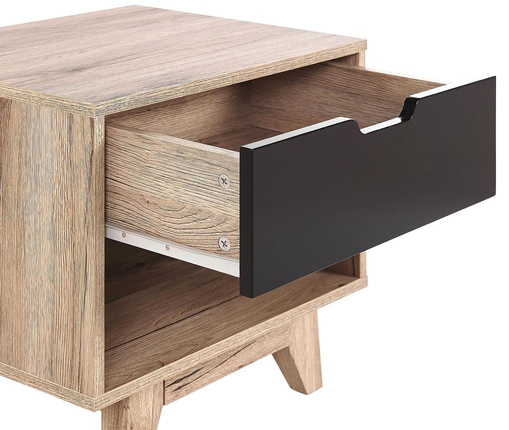 Mesa de cabeceira com 1 gaveta em madeira clara e preto SPENCER Beliani