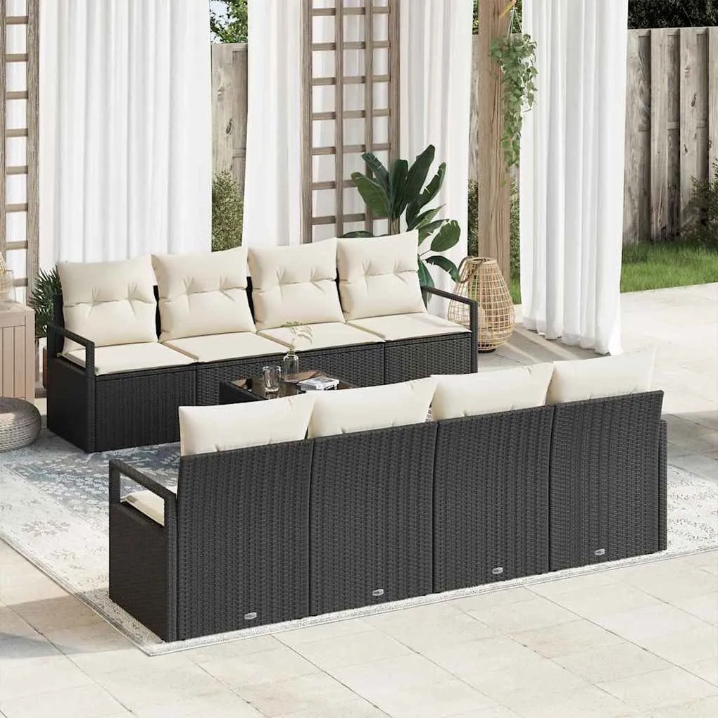 Conjunto de Sofá de Jardim vidaXL de 9 peças com Almofadas Preto Rattan Sintético