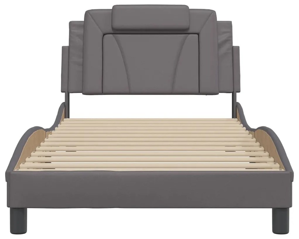 Estrutura cama c/ cabeceira 100x200cm couro artificial cinzento