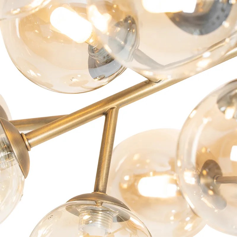 Candeeiro de teto Art Deco bronze com vidro âmbar 20 luzes - Bianca Art Deco