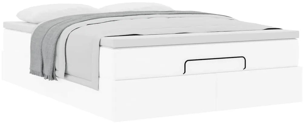 Estrutura de cama otomana com colchão branco couro falso