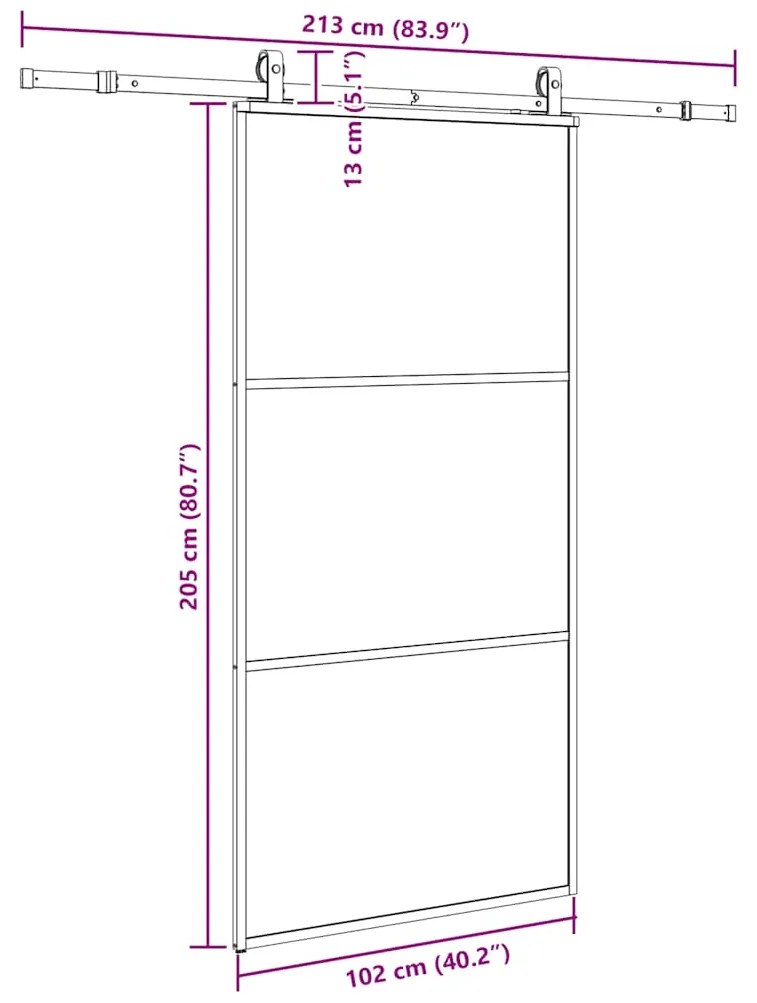 Porta deslizante c/ conj ferragens 102x205cm vidro ESG preto