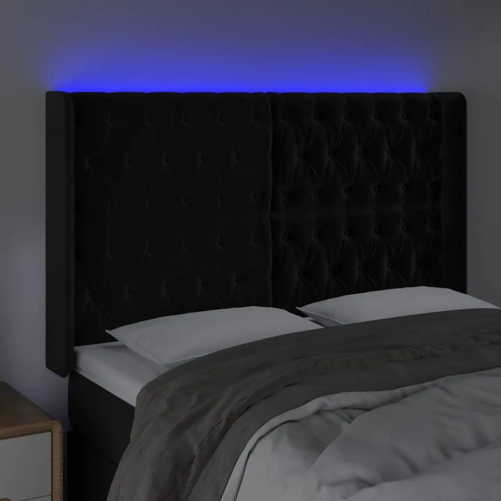 Cabeceira de cama c/ luzes LED veludo 163x16x118/128 cm preto