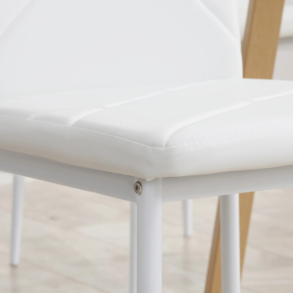 HOMCOM Conjunto de 4 Cadeiras de Sala de Jantar Estofadas em Couro Sintético Cadeiras de Cozinha com Encosto Alto e Pés de Aço Carga Máxima 120kg 41x50x97cm Branco