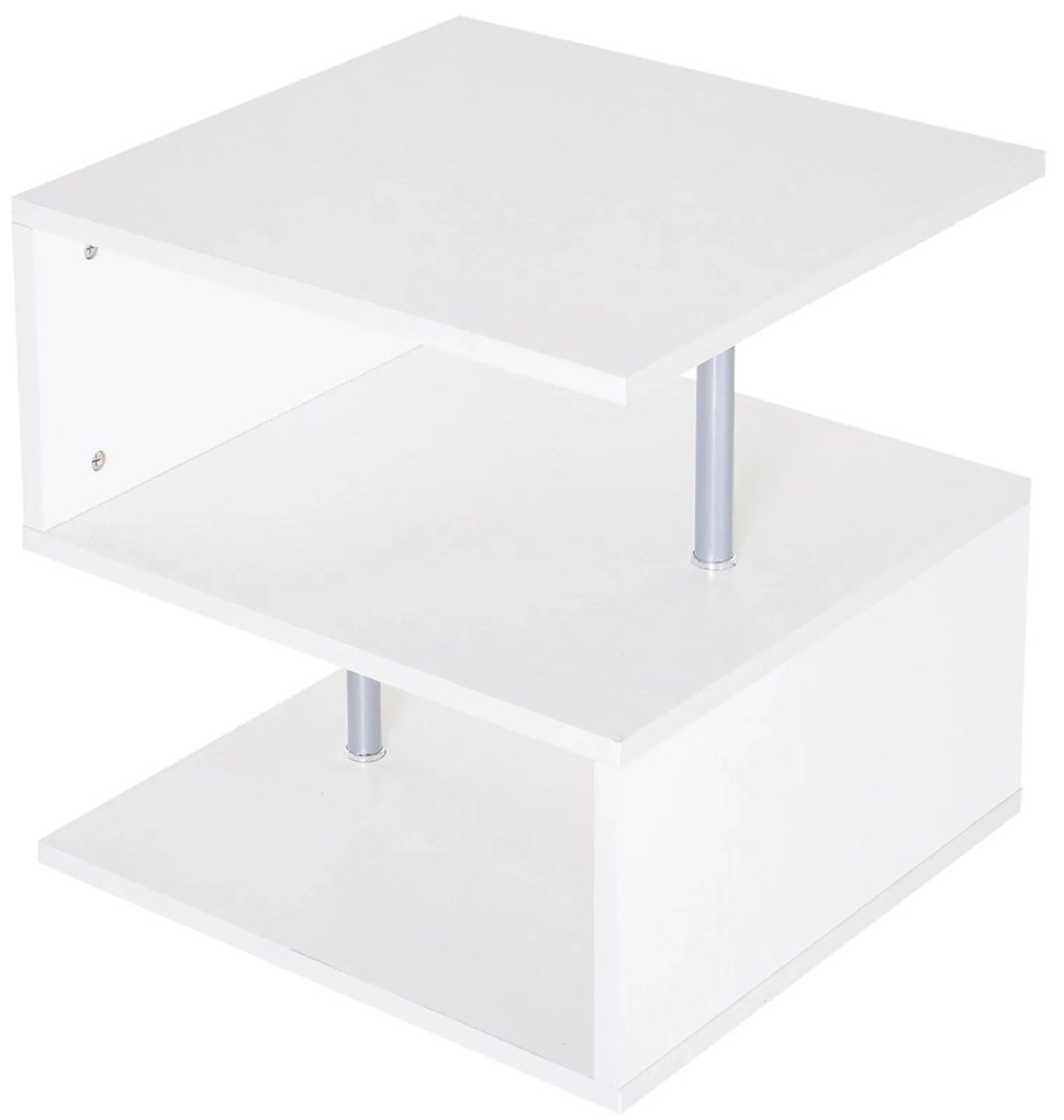 HOMCOM Mesa de Apoio com Forma de S Compartimentos Abertos 2 Níveis Desenho Elegante 50x50x50cm Branco | Aosom Portugal