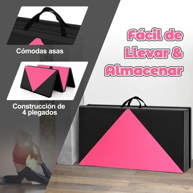 Tapete de ginástica dobrável em pele de PU com fechos para ioga  240 x 117 x 5 cm Rosa e preto
