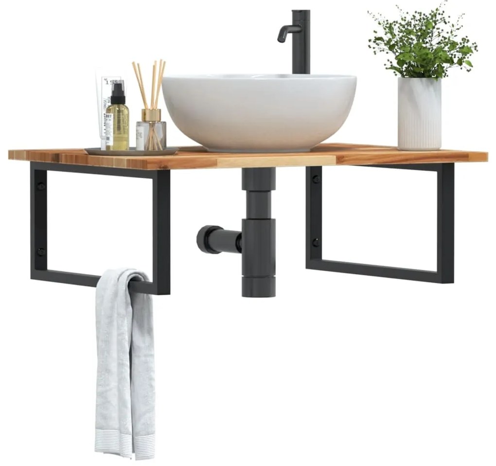 vidaXL Prateleira de parede p/ lavatório aço/madeira de acácia maciça