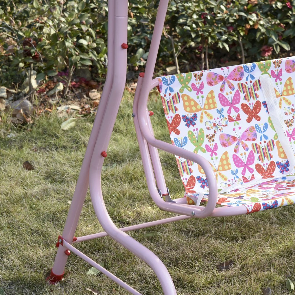 Baloiço de jardim para crianças acima de 3 anos de 2 lugares com toldo ajustável em ângulo e cintos de segurança ao ar livre 110x70x110 cm rosa