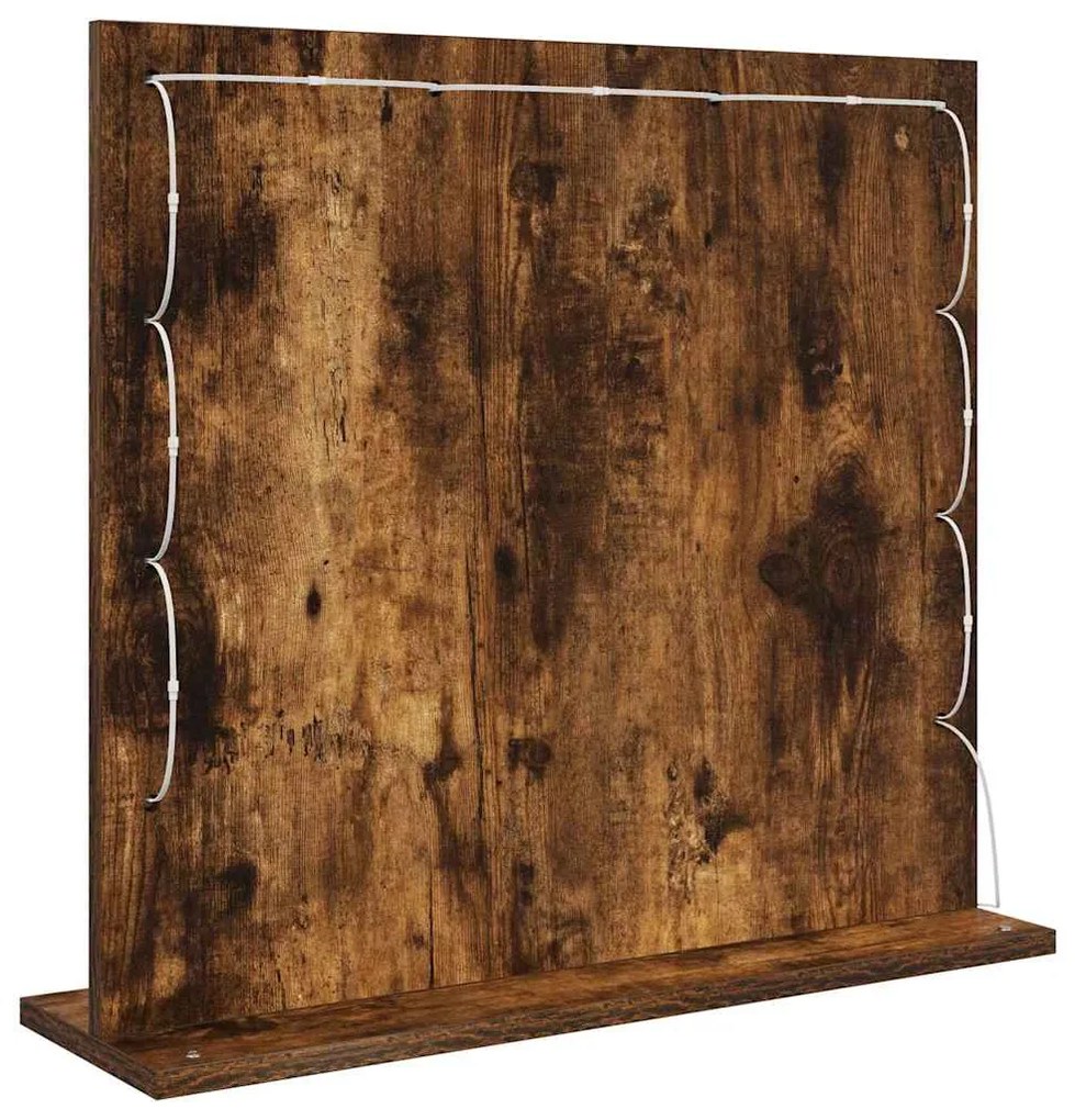 Espelho de maquiagem com luzes LED Carvalho Fumado 60x55x18 cm