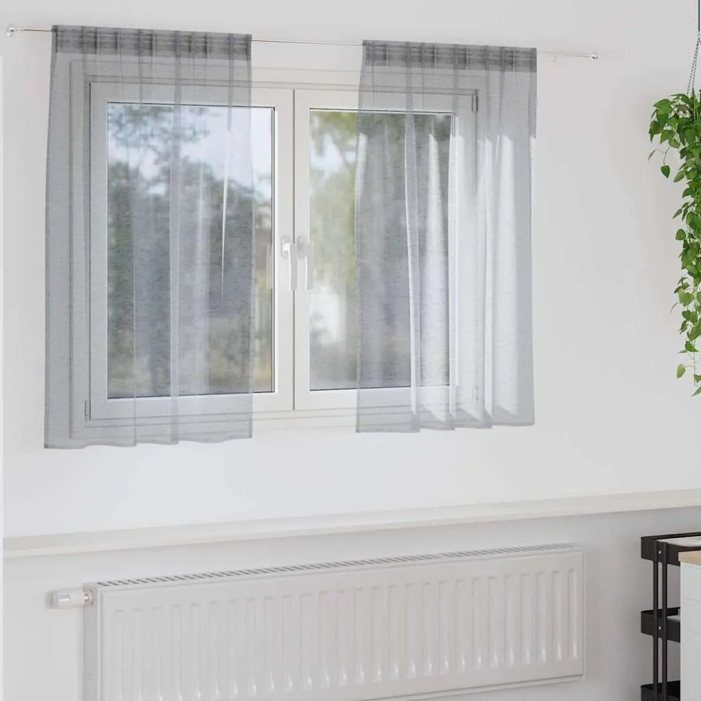 vidaXL Cortina de Voile 2 pcs Cinza Escuro 140 x 140 cm Poliéster