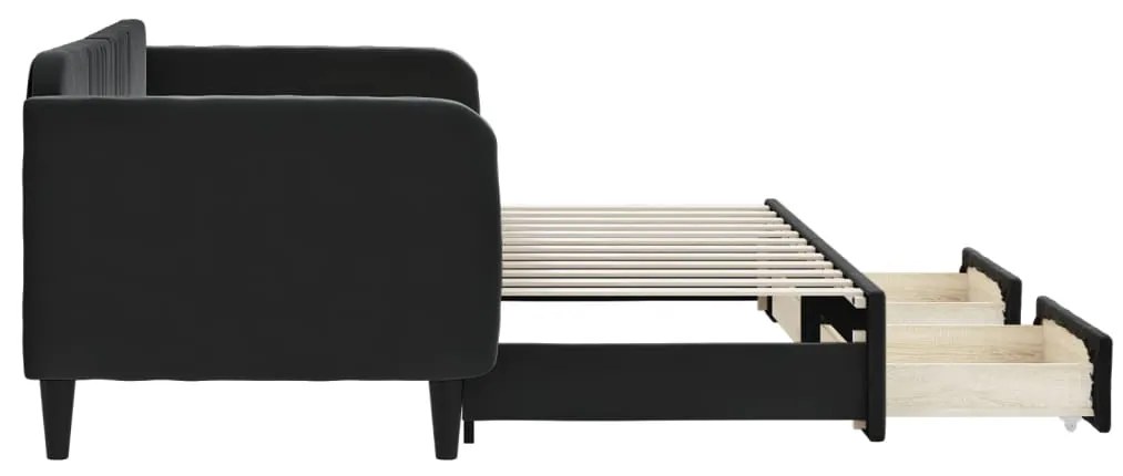 Sofá-cama com gavetão e gavetas 80x200 cm veludo preto