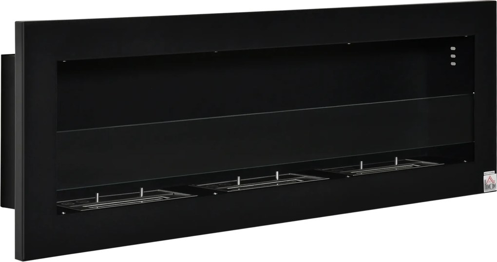 HOMCOM Lareira de Bioetanol de Parede com Depósito de 1 L Tempo de Combustão 3H para Interiores 20 m² 120x15x40 cm Preto | Aosom Portugal